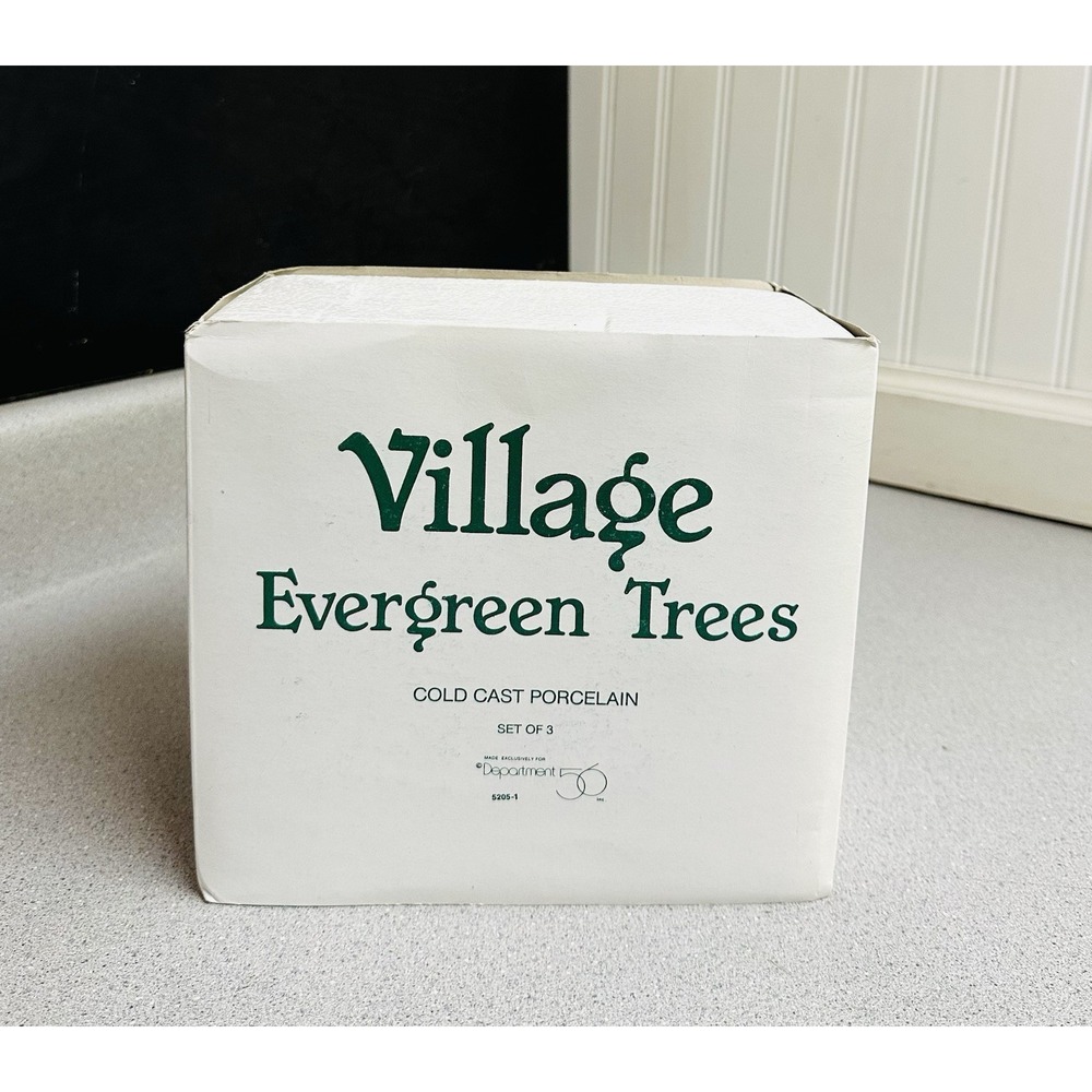 Department 56 Village Evergreen Trees Set of 3 Cold Cast Porcelain W/Box #5205-1